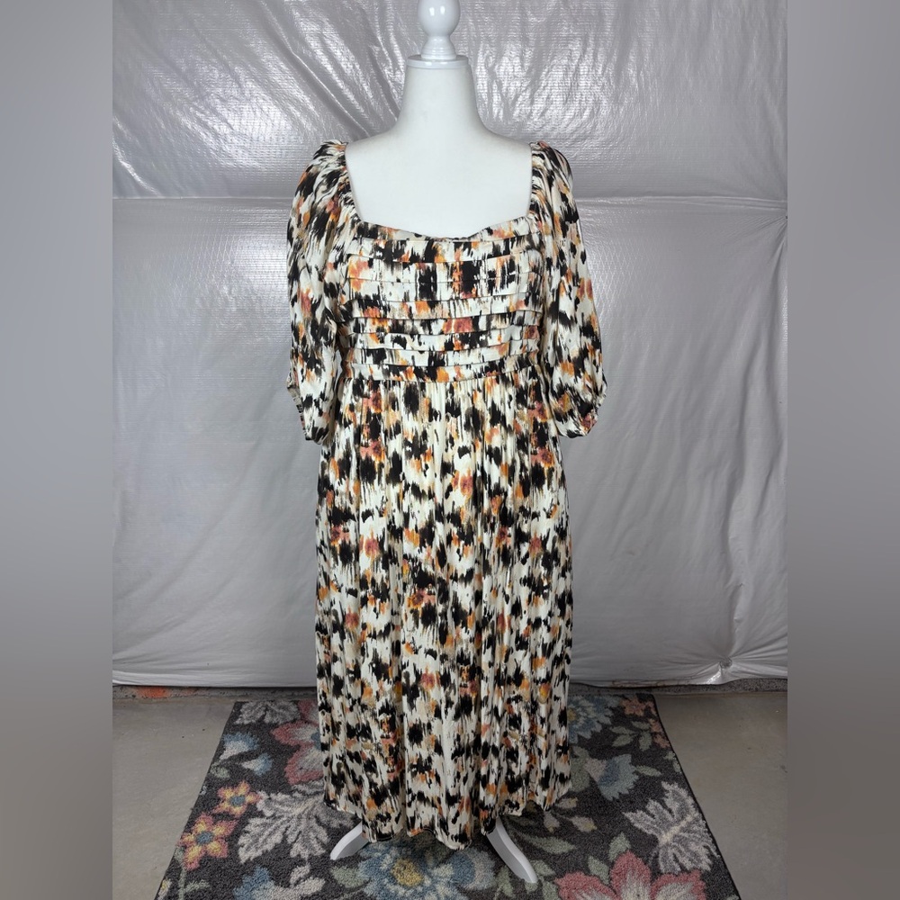 Torrid 1X (14/16) NWT Midi Pintuck Bodice Dress – Abstract Brushstroke, Square N